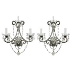 Ralph Lauren Home versilberte Kristall-Wandleuchter mit Glasperlenstickerei, 2 Paare verfügbar