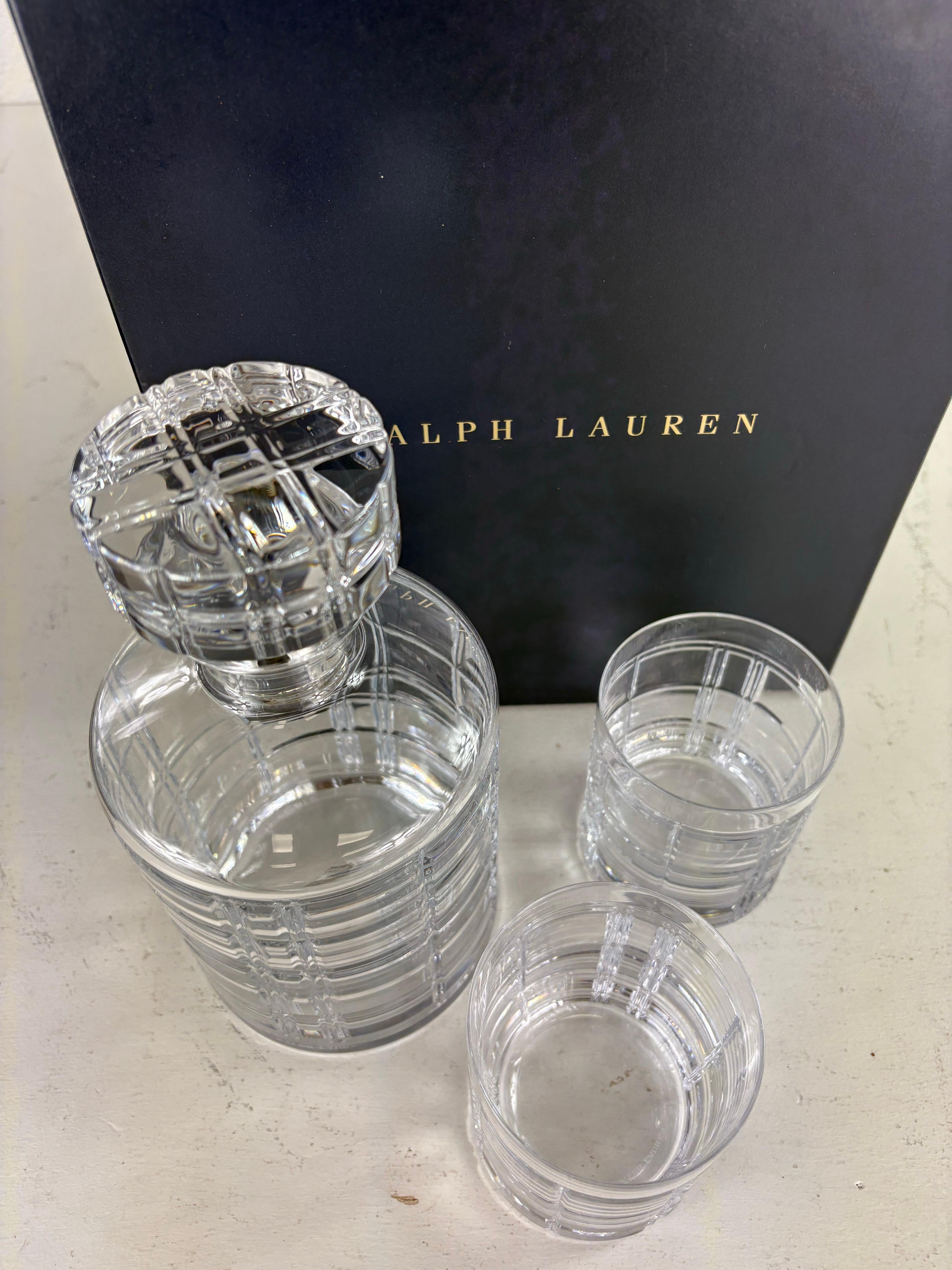 Ralph Lauren Hudson plaid cut Crystal decanter gift box. For Sale 3