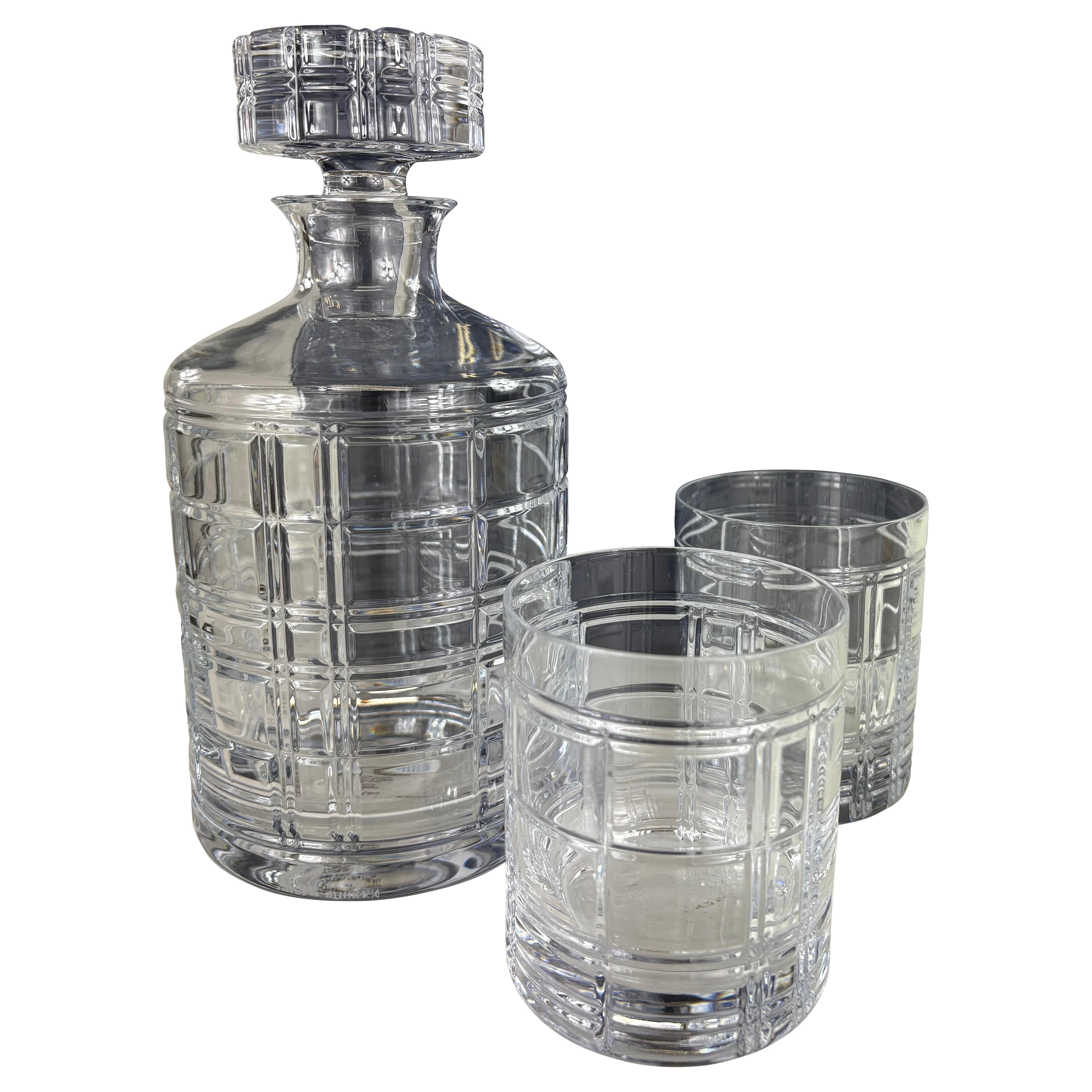 Ralph Lauren Hudson plaid cut Crystal decanter gift box. For Sale