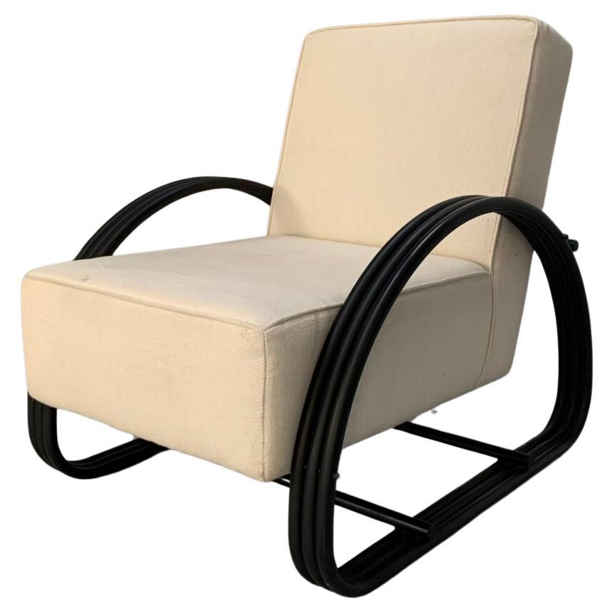 Ralph Lauren "Hudson Street" Lounge Chair Armchair - In Pale-Linen and Blackened For Sale