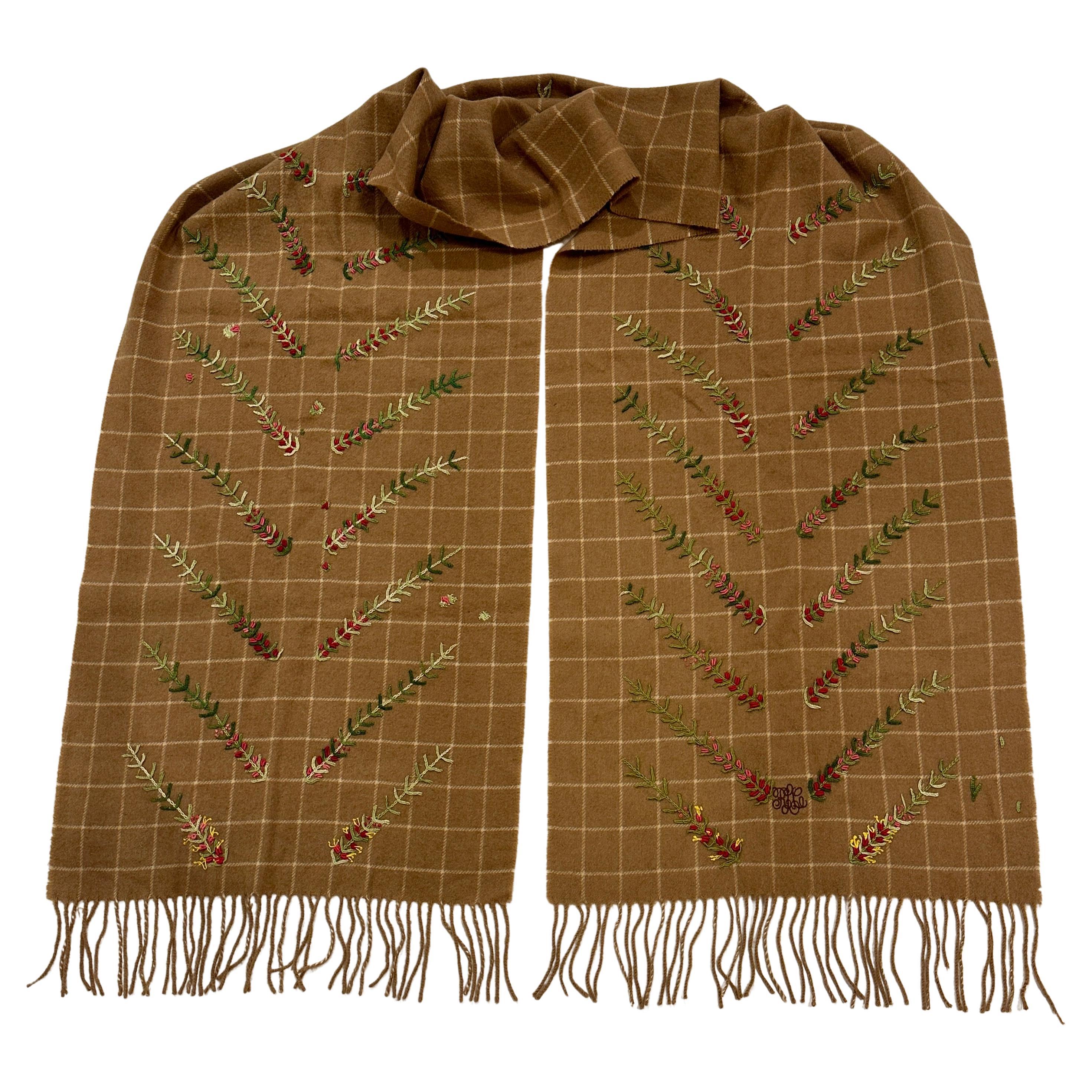 Ralph Lauren Huge Hand-Embroidered Camel-Hair Fringed Shawl For Sale