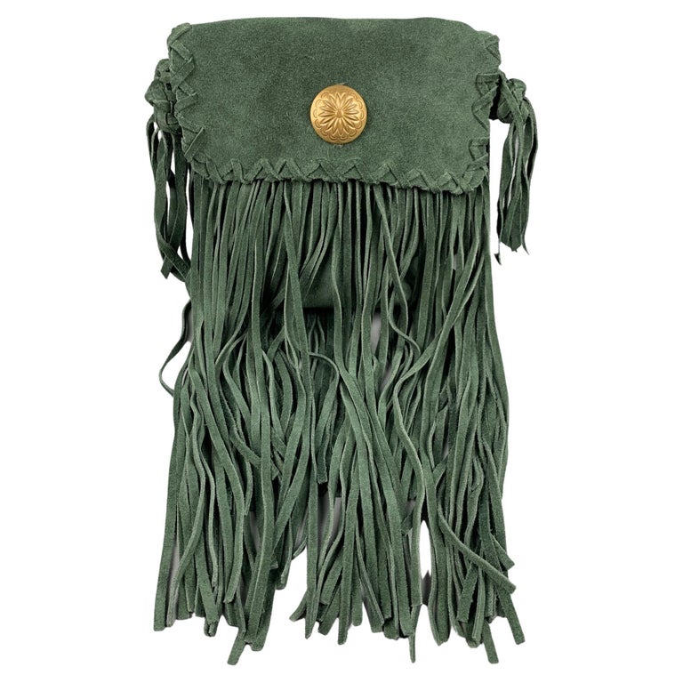 RALPH LAUREN Hunter Green Fringe Suede Cross Body Handbag For Sale at