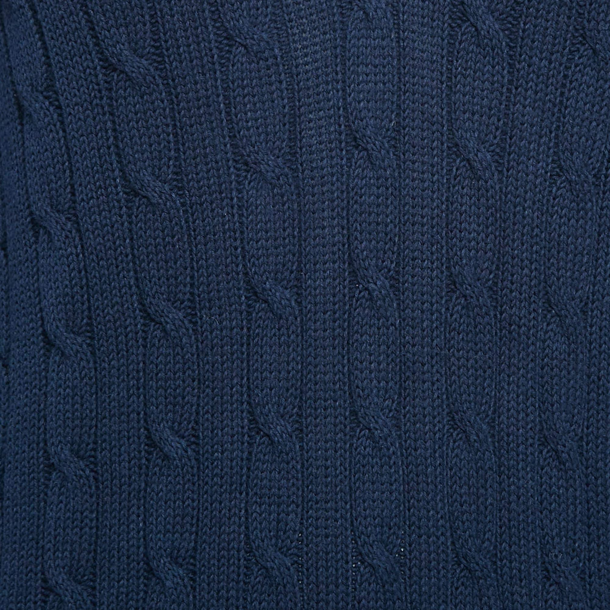 Noir Pull Ralph Lauren Hunter bleu marine en tricot câble XL en vente