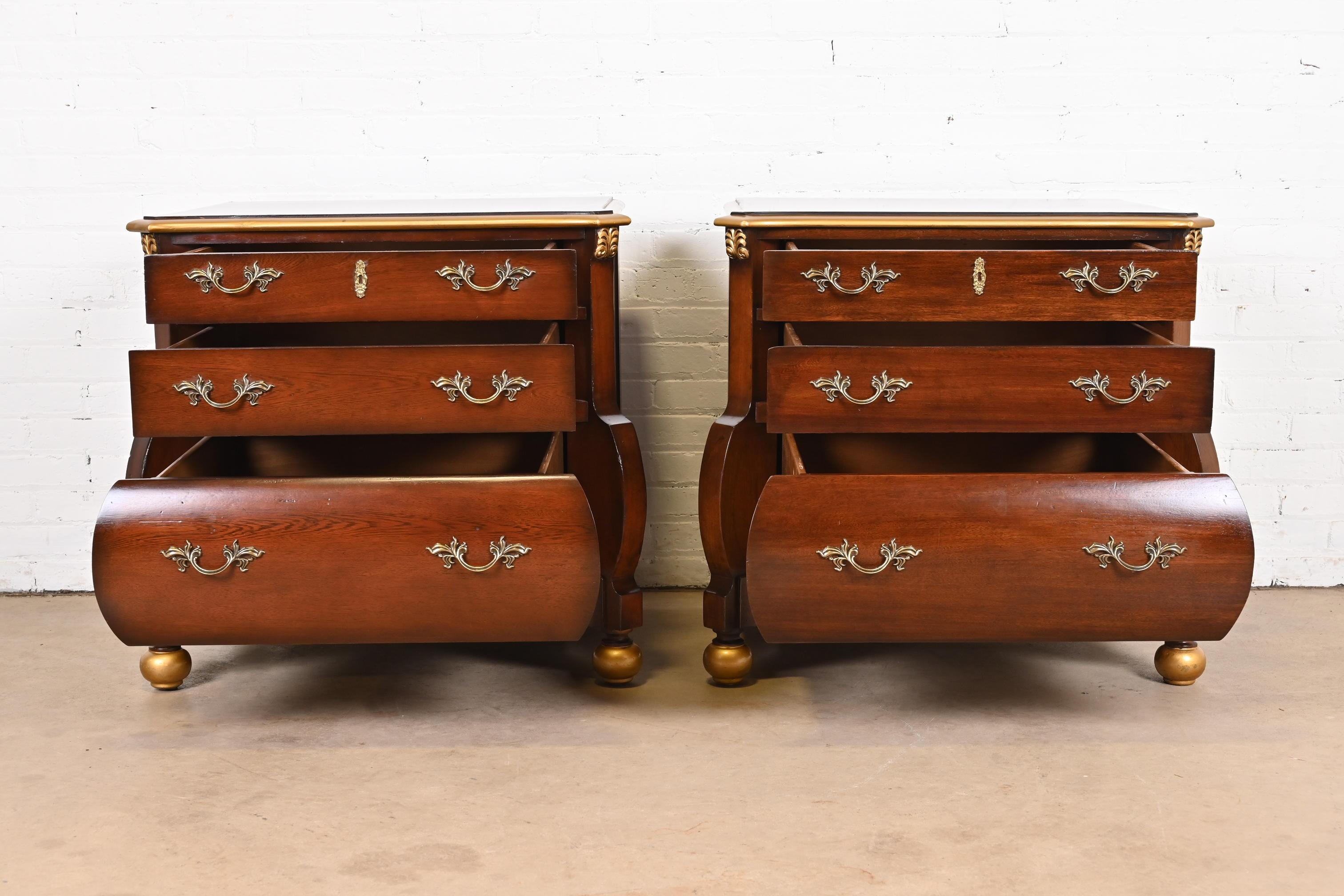 Brass Ralph Lauren Italian Louis XV Mahogany Bombay Form Bedside Chests, Pair For Sale