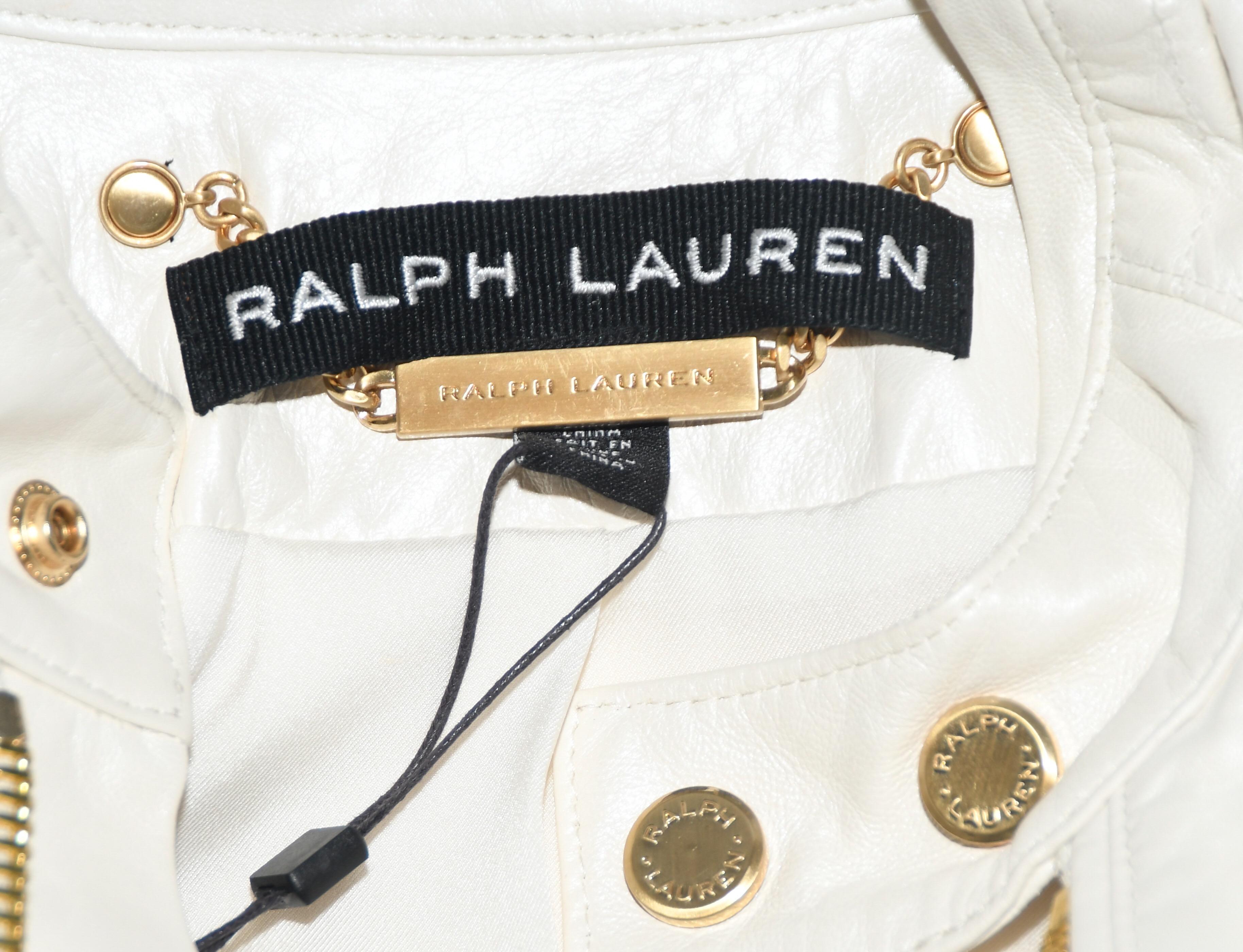 Women's Ralph Lauren Ivory Iridescent Leather Biker Style Jacket 