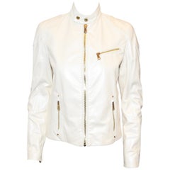Ralph Lauren Ivory Iridescent Leather Biker Style Jacket