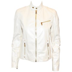 Ralph Lauren Ivory Iridescent Leather Biker Style Jacket 