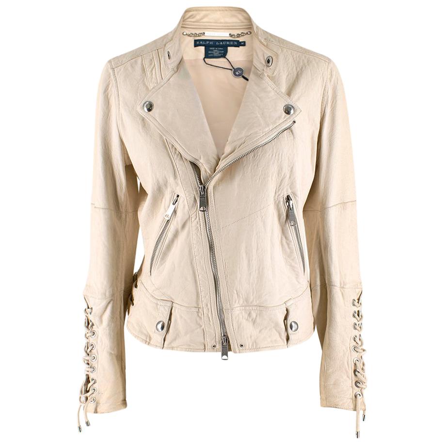 Ralph Lauren Ivory Leather Jacket SIZE 12 at 1stDibs