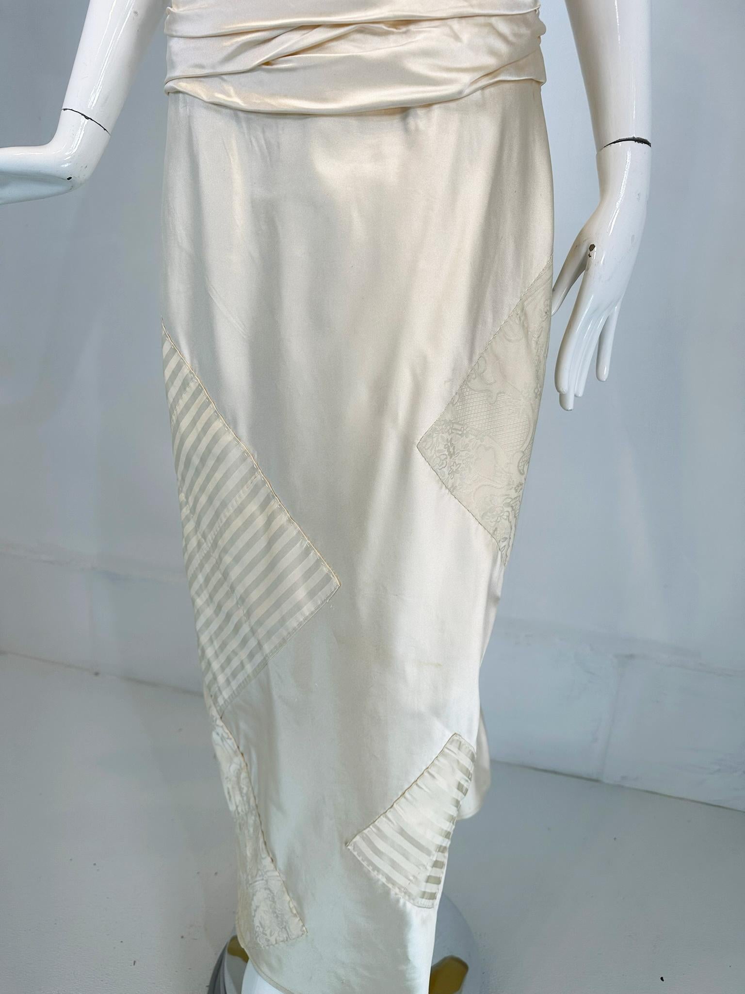 Ralph Lauren Ivory Silk Ruched Strapless Fish Tail Gown With Mix Woven Squares 11