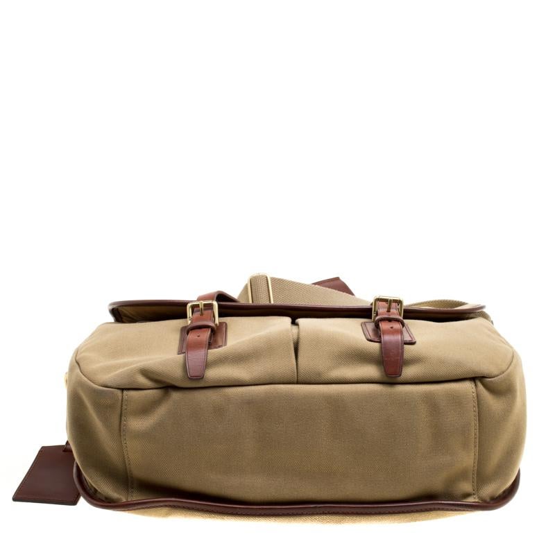 Ralph Lauren Khaki/Brown Fabric and Leather Trimmed Messenger Bag 2