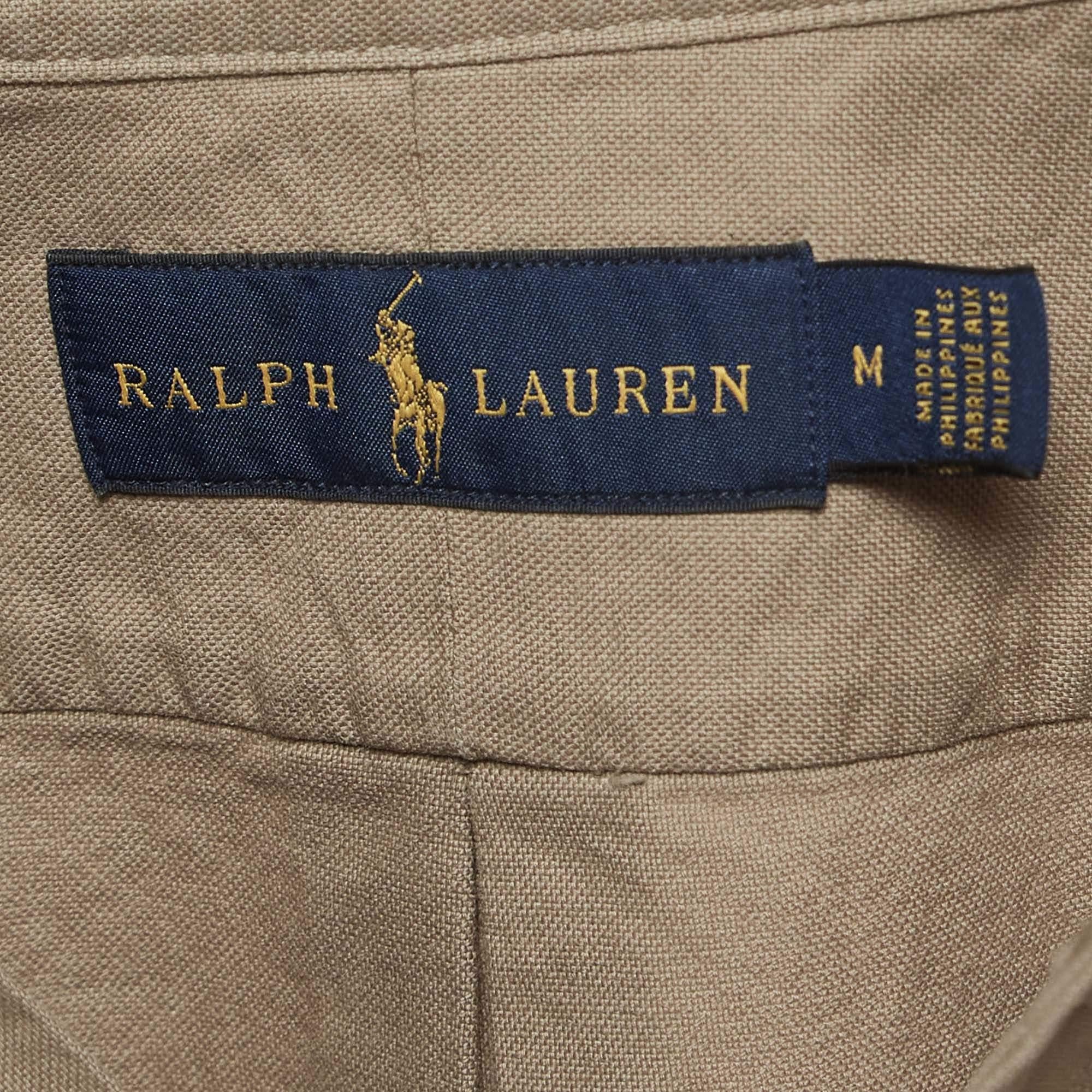 Ralph Lauren Khaki Green Cotton Button Down Collar Shirt M In Good Condition For Sale In Dubai, Al Qouz 2