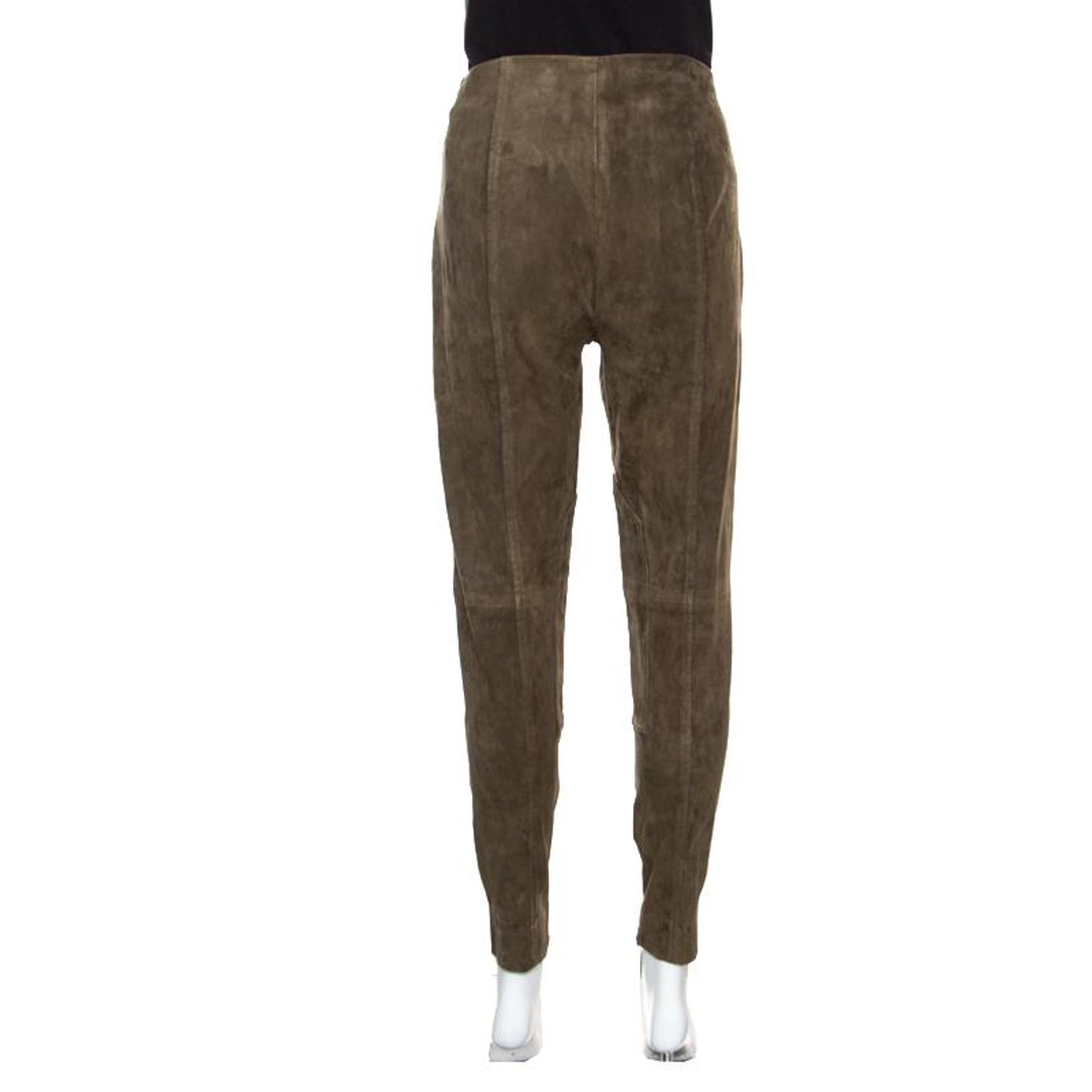 Ralph Lauren Khaki Stretch Suede Skinny Jamie Pants L For Sale at 1stDibs
