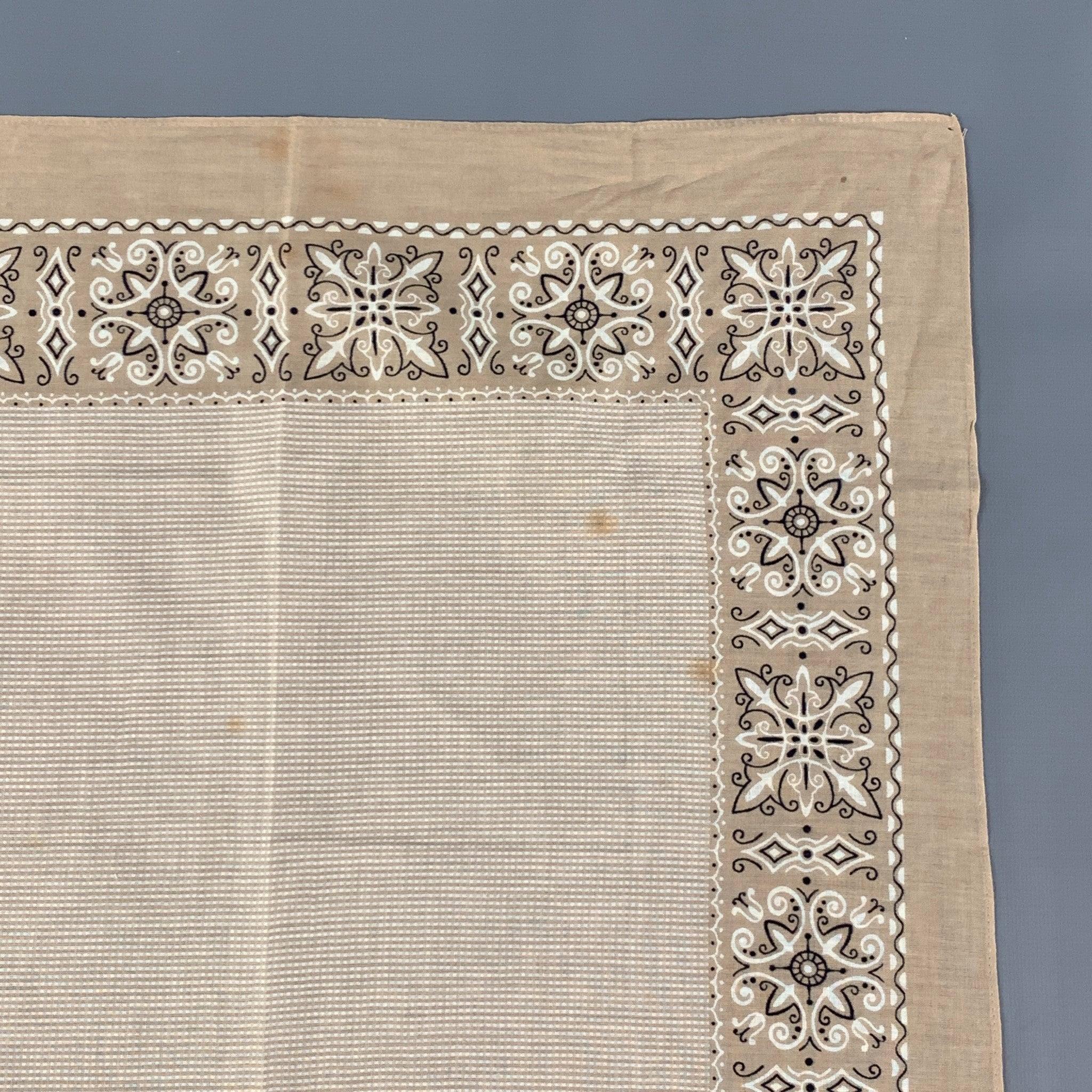 RALPH LAUREN Khaki White Print Pocket Square In Fair Condition In San Francisco, CA
