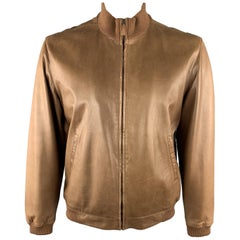 RALPH LAUREN L Tan Leather Zip Up Slit Pockets Bomber Style Jacket