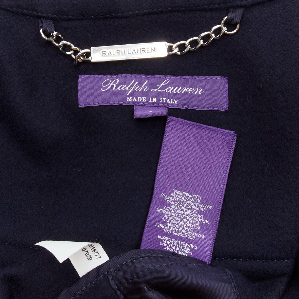 RALPH LAUREN Label Fintona 100% wool navy silver toggle buckle coat Size 6 M For Sale 5