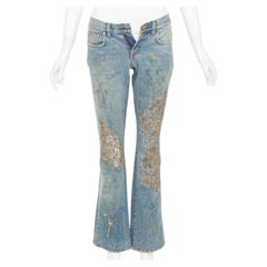 RALPH LAUREN Label gold painted sequins splash floral embellished flared jeans