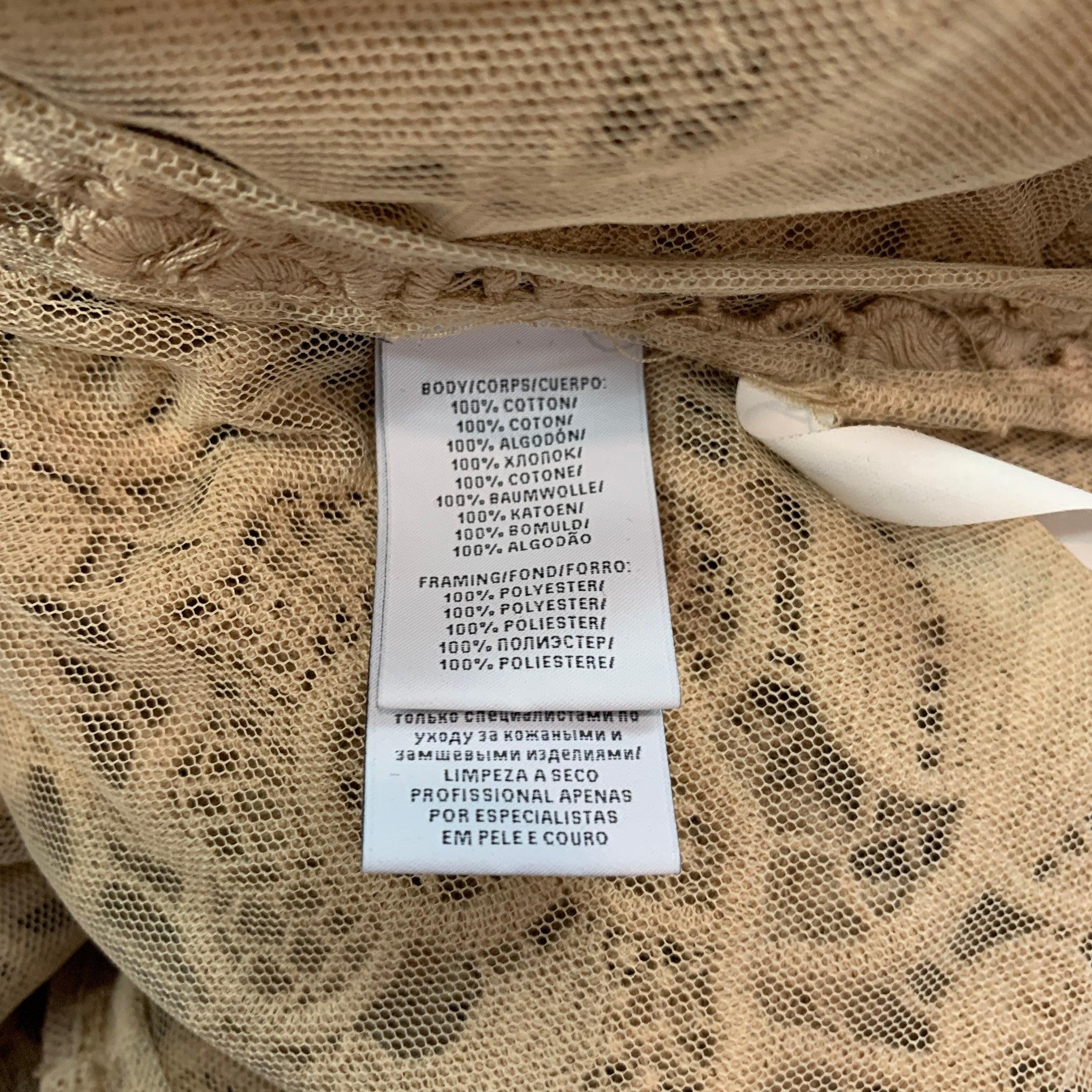 RALPH LAUREN Label Size 12 Beige Lace Textured Cotton Leather Trim Cardigan For Sale 1