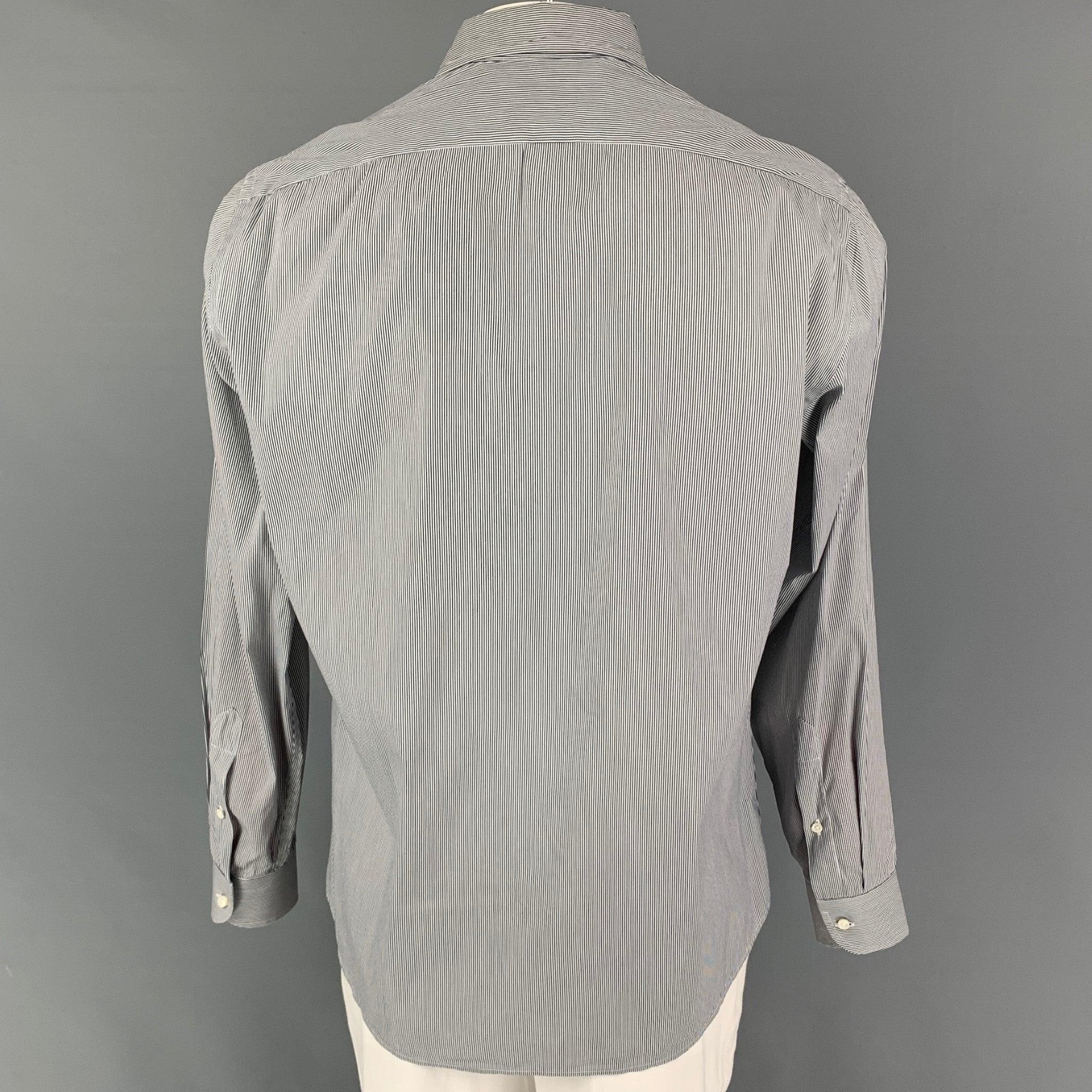 RALPH LAUREN Etiqueta Talla L Camisa blanca de rayas de algodón y poliamida de manga larga Gris en venta