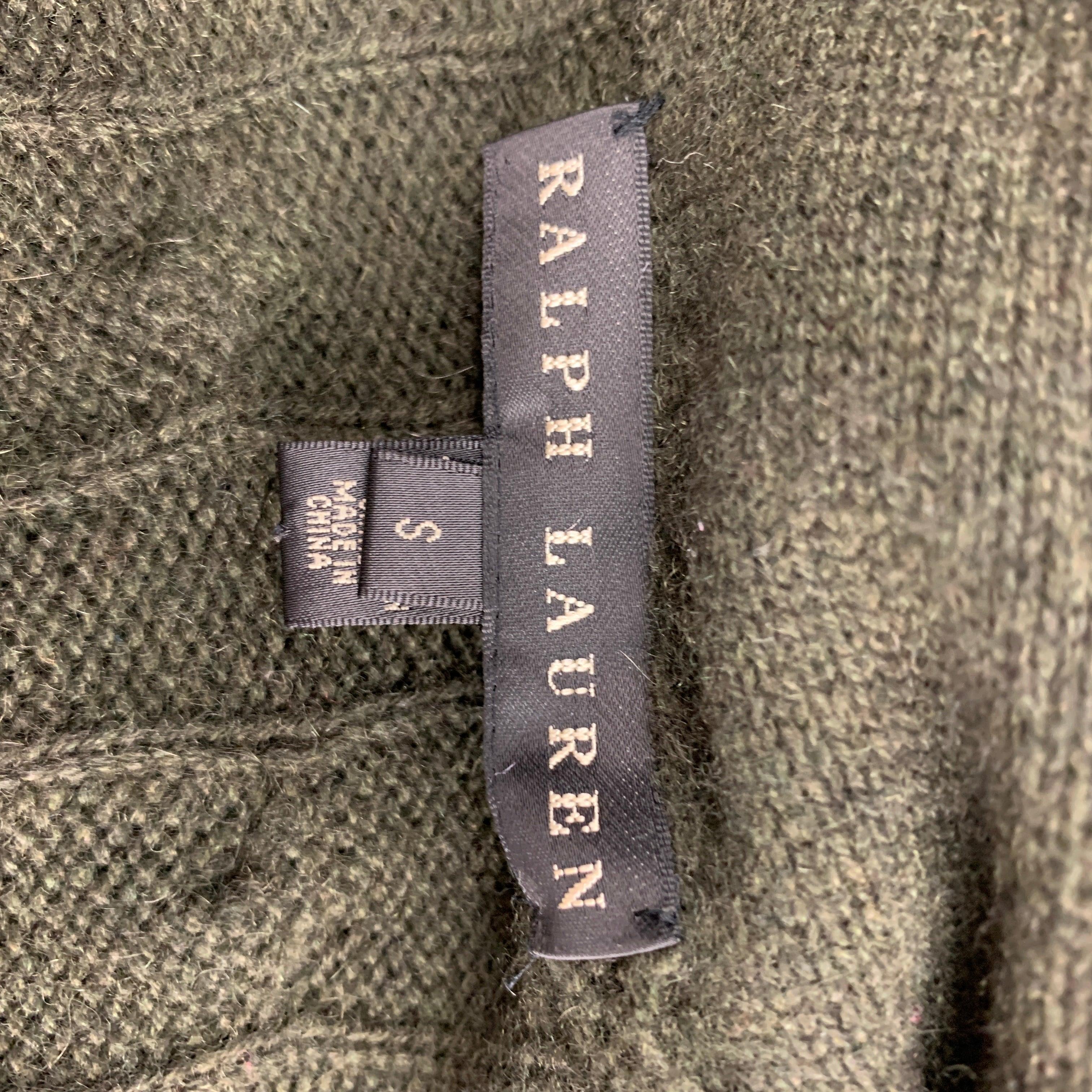 RALPH LAUREN Label Size S Forest Green Cable Knit Cashmere Shawl Collar Cardigan For Sale 2