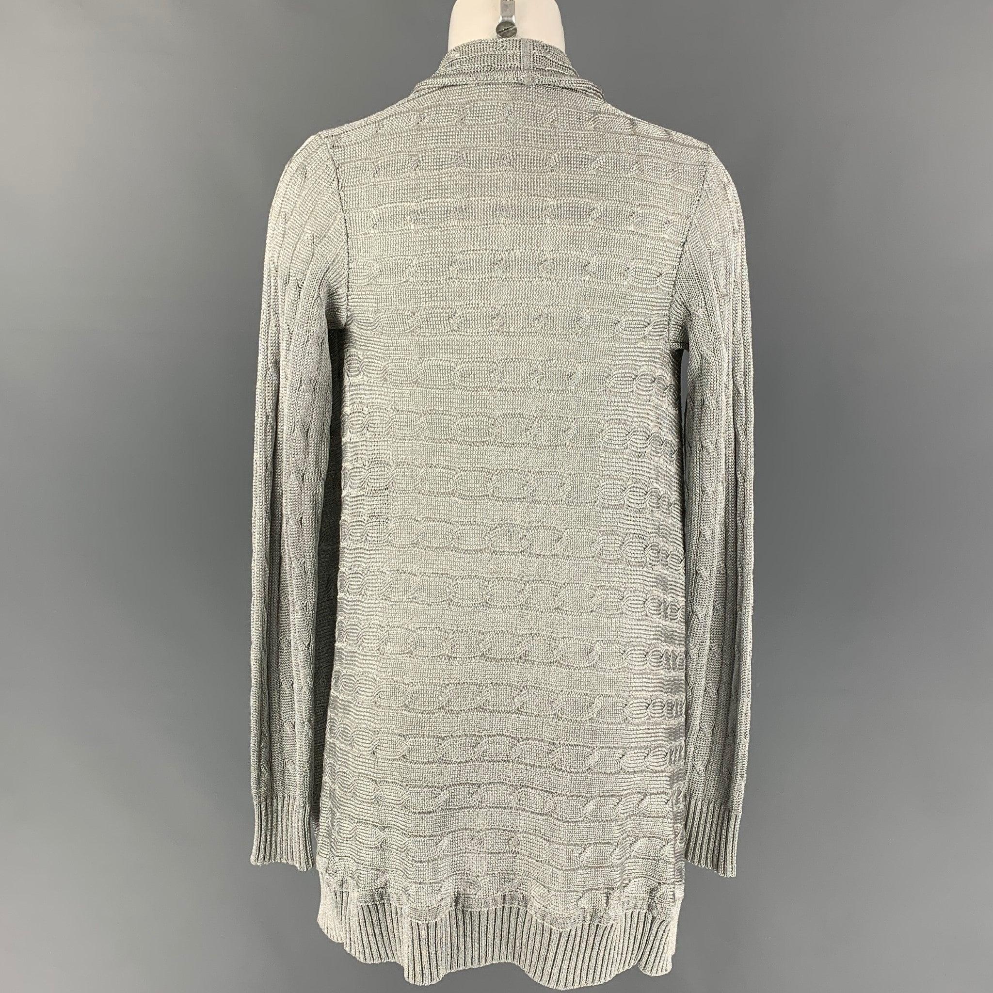 RALPH LAUREN Label Size S Silver Cotton Blend Cable Knit Open Front Cardigan In Good Condition For Sale In San Francisco, CA