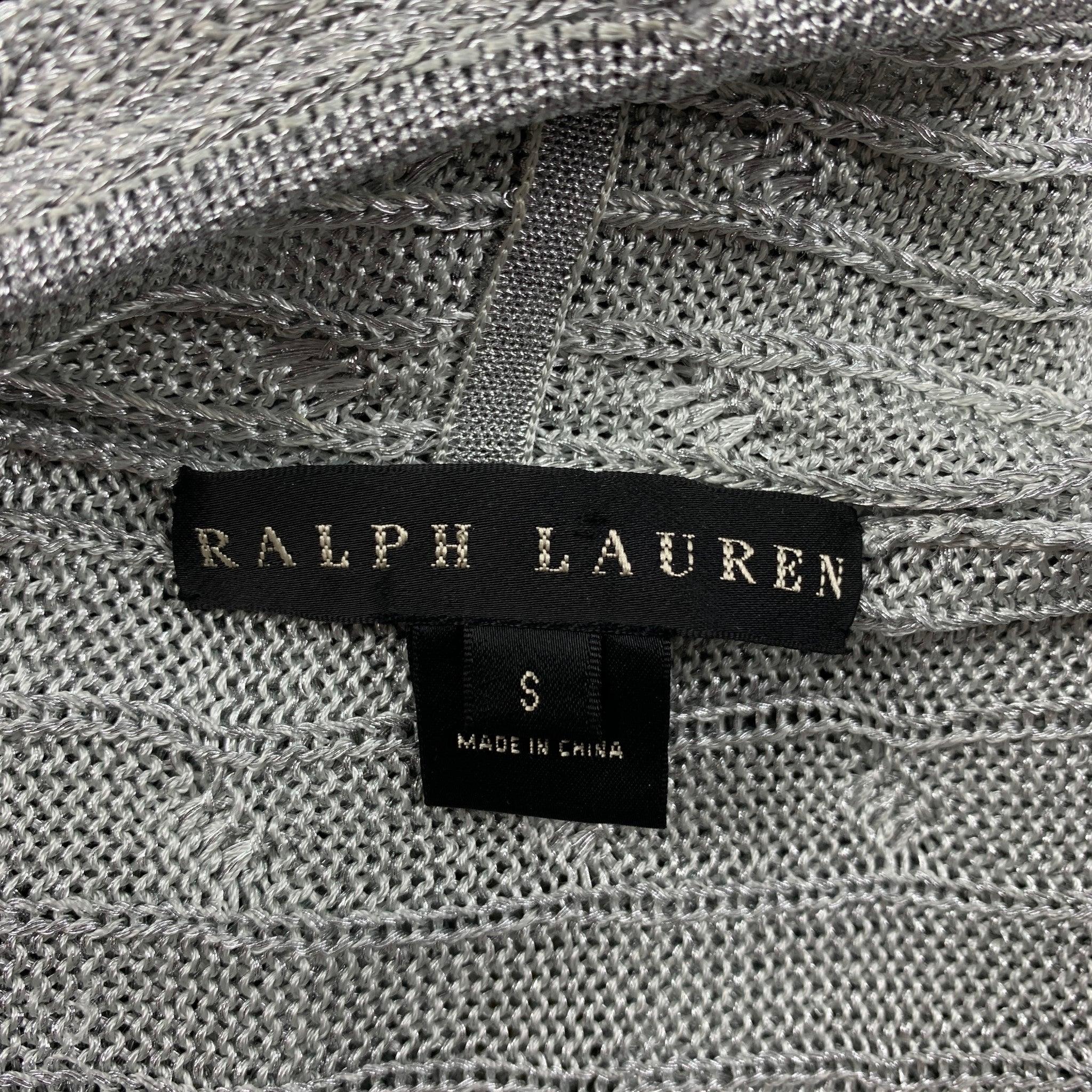 RALPH LAUREN Label Size S Silver Cotton Blend Cable Knit Open Front Cardigan For Sale 1