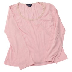 Ralph Lauren Lace Trimmed Scoop Neck Sweater in Pink Cotton