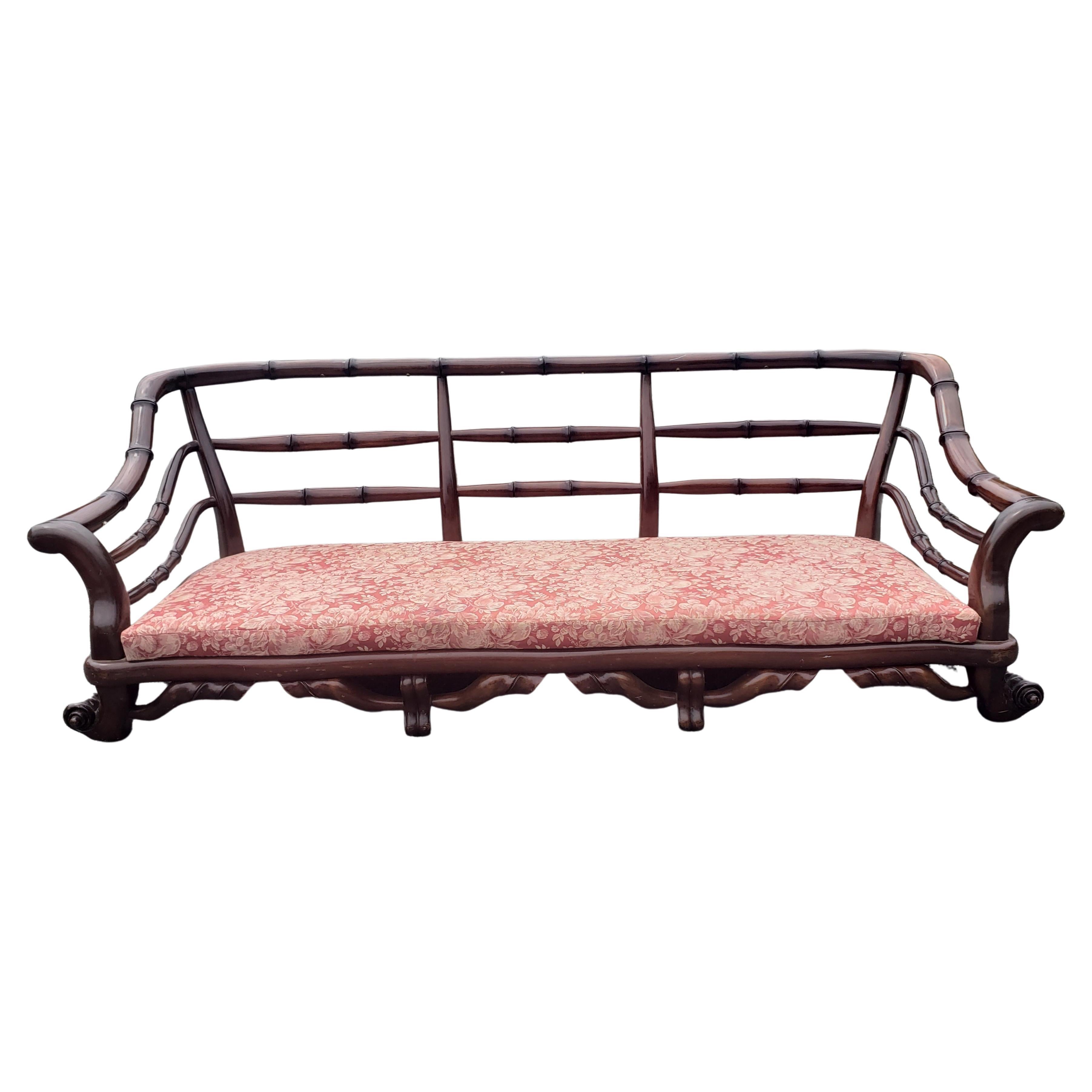 20th Century Ralph Lauren Lacquered Mahogany Faux Bamboo Upholstered Living Room Set For Sale