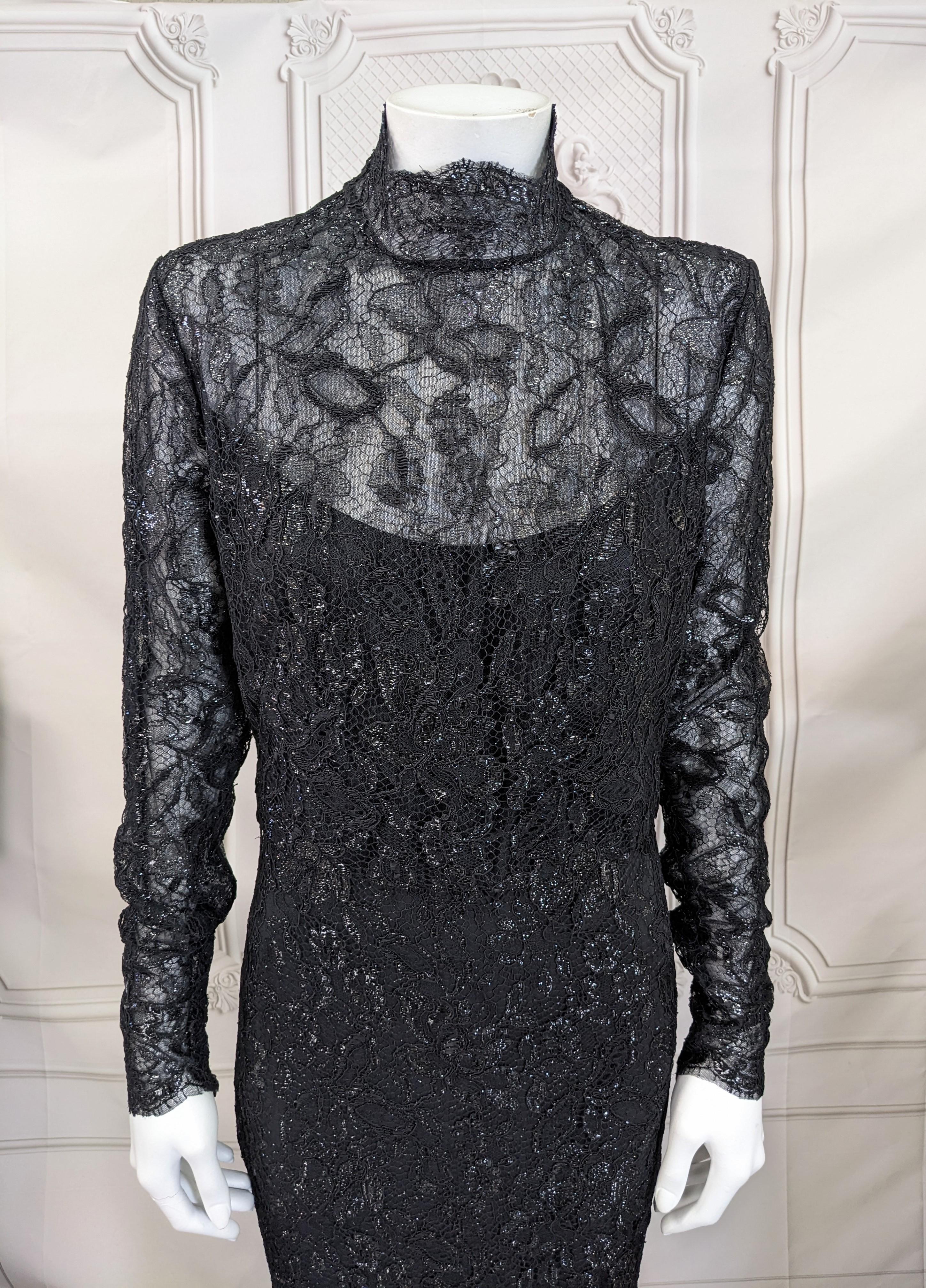 Noir Robe fourreau en dentelle métallique laquée, Ralph Lauren Purple Label en vente