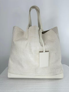 Ralph Lauren Large Off White Alligator Embossed Hair Calf Tote Bag