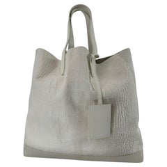 Ralph Lauren Large Off White Alligator Embossed Hair Calf Tote Bag