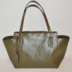 Ralph Lauren Large Textured Calfskin Olive-Green Double Handle Tote