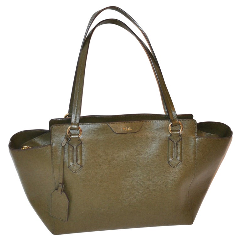 Ralph Lauren Large Textured Calfskin Olive-Green Double Handle Tote For  Sale at 1stDibs