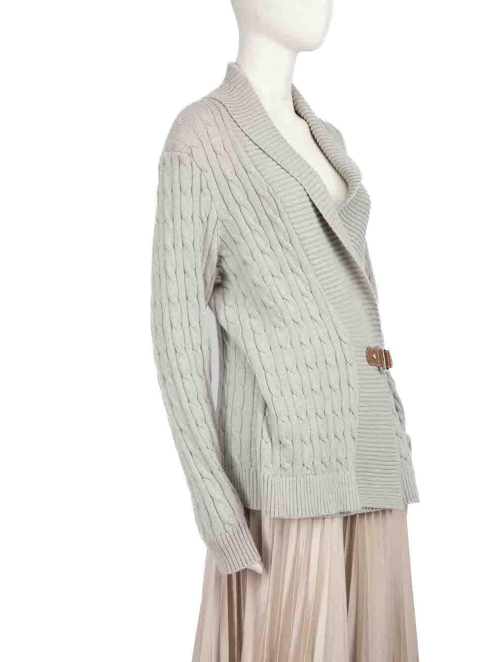 CONDITION is Very good. Minor wear to cardigan is evident. Some slight discolouration to the sleeve edges and some minor scratches to the metal hardware on this used Lauren by Ralph Lauren designer resale item.
 
 Details
 Grey
 Cotton
 Knit wrap