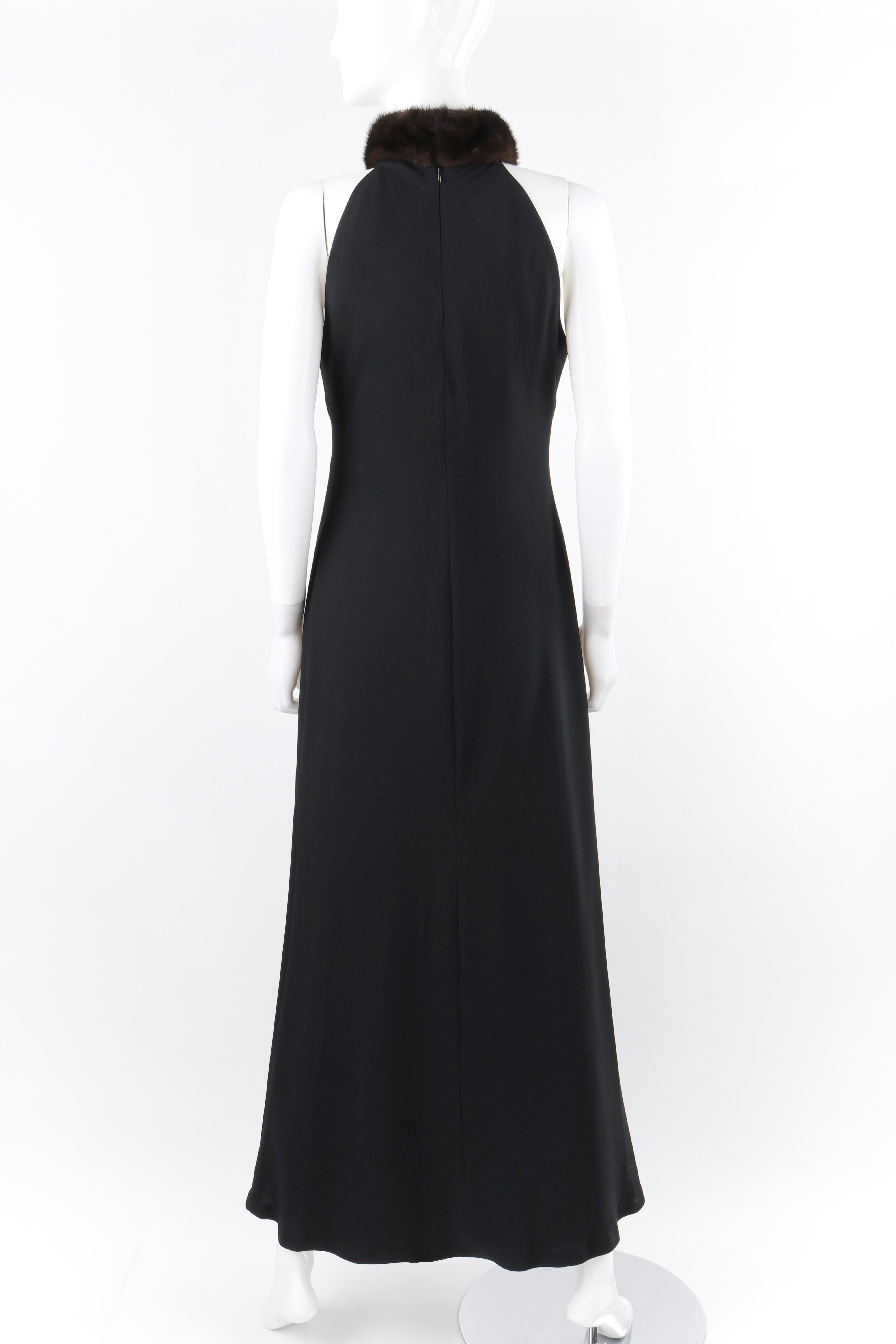 RALPH LAUREN Lauren Collection Black Mink Fur Collar Halter Evening Dress Gown In Good Condition In Thiensville, WI