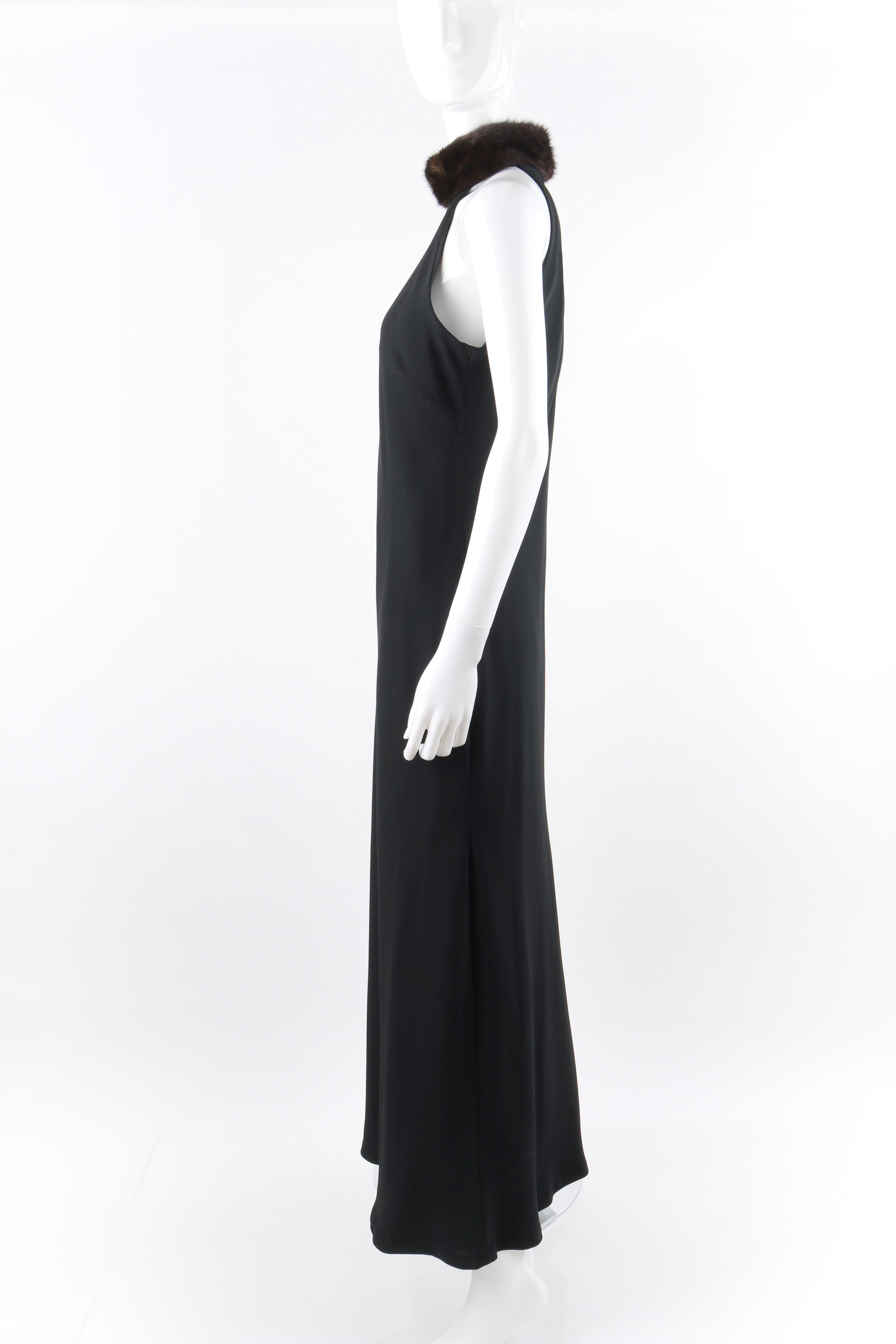 Women's RALPH LAUREN Lauren Collection Black Mink Fur Collar Halter Evening Dress Gown