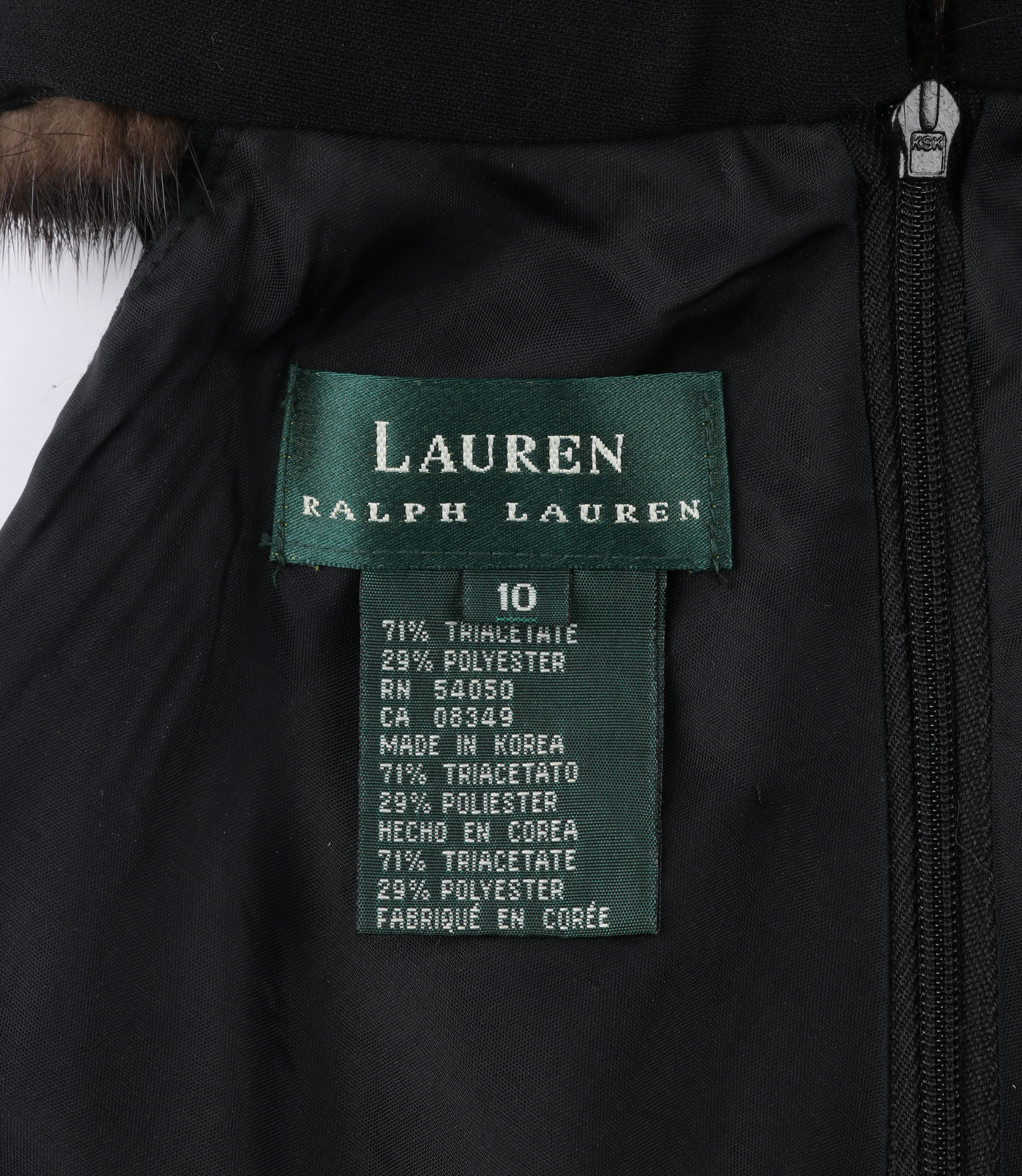 RALPH LAUREN Lauren Collection Black Mink Fur Collar Halter Evening Dress Gown 2