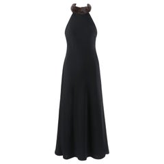RALPH LAUREN Lauren Collection Black Mink Fur Collar Halter Evening Dress Gown