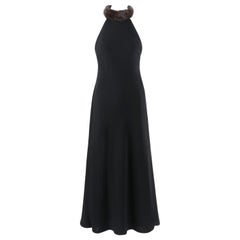 RALPH Lauren Kollektion Schwarzes Nerzpelzkragen-Neckholder-Abendkleid