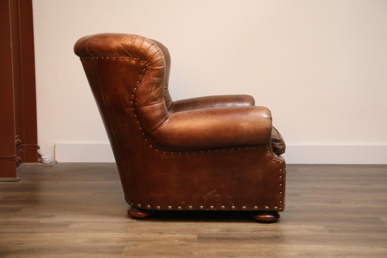 Ralph Lauren Leather and Mahogany "Writer’s" Winged Club Chair and