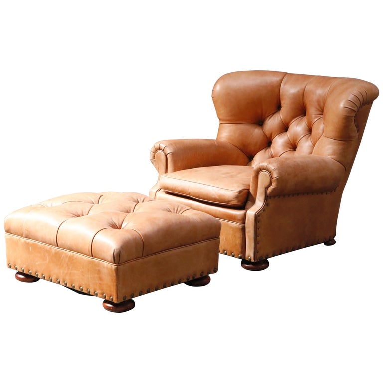 Ralph Lauren Leather and Mahogany "Writer's" Winged Club Chair and Ottoman,  Signed at 1stDibs | ralph lauren leather chair and ottoman, ralph lauren  writer's chair and ottoman, wingedclub