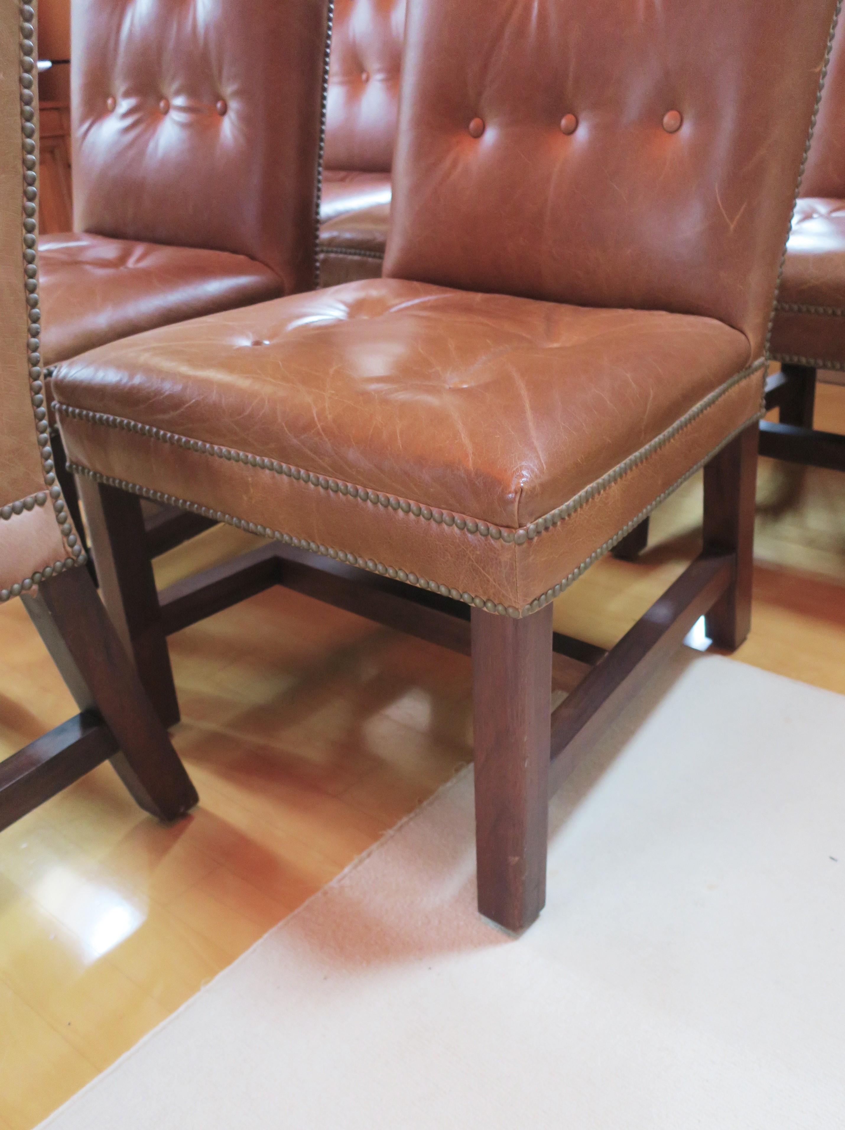 American Ralph Lauren Leather Dining Side Chairs, Set of 6