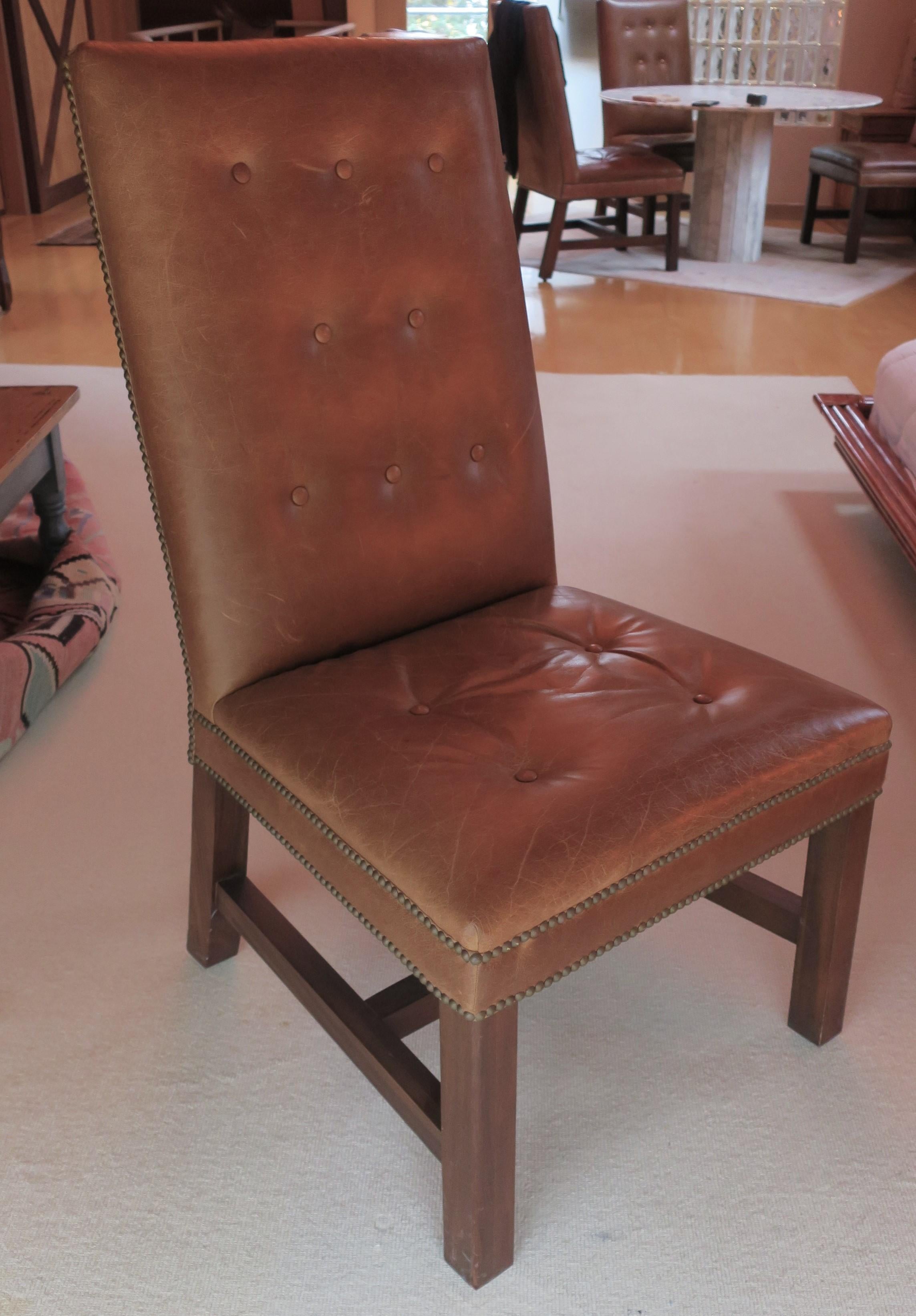 Ralph Lauren Leather Dining Side Chairs, Set of 6 In Good Condition In New York, NY