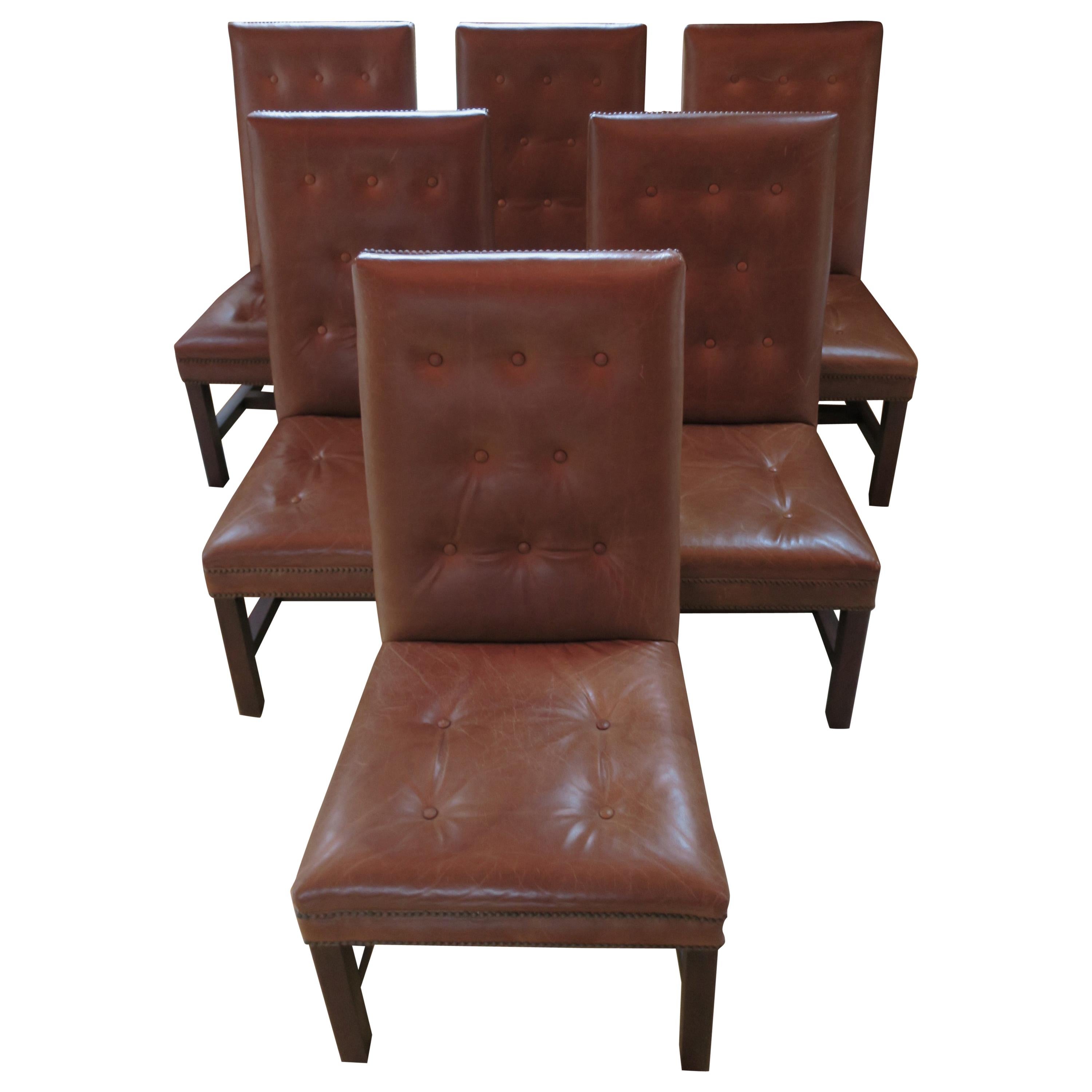 Ralph Lauren Leather Dining Side Chairs, Set of 6