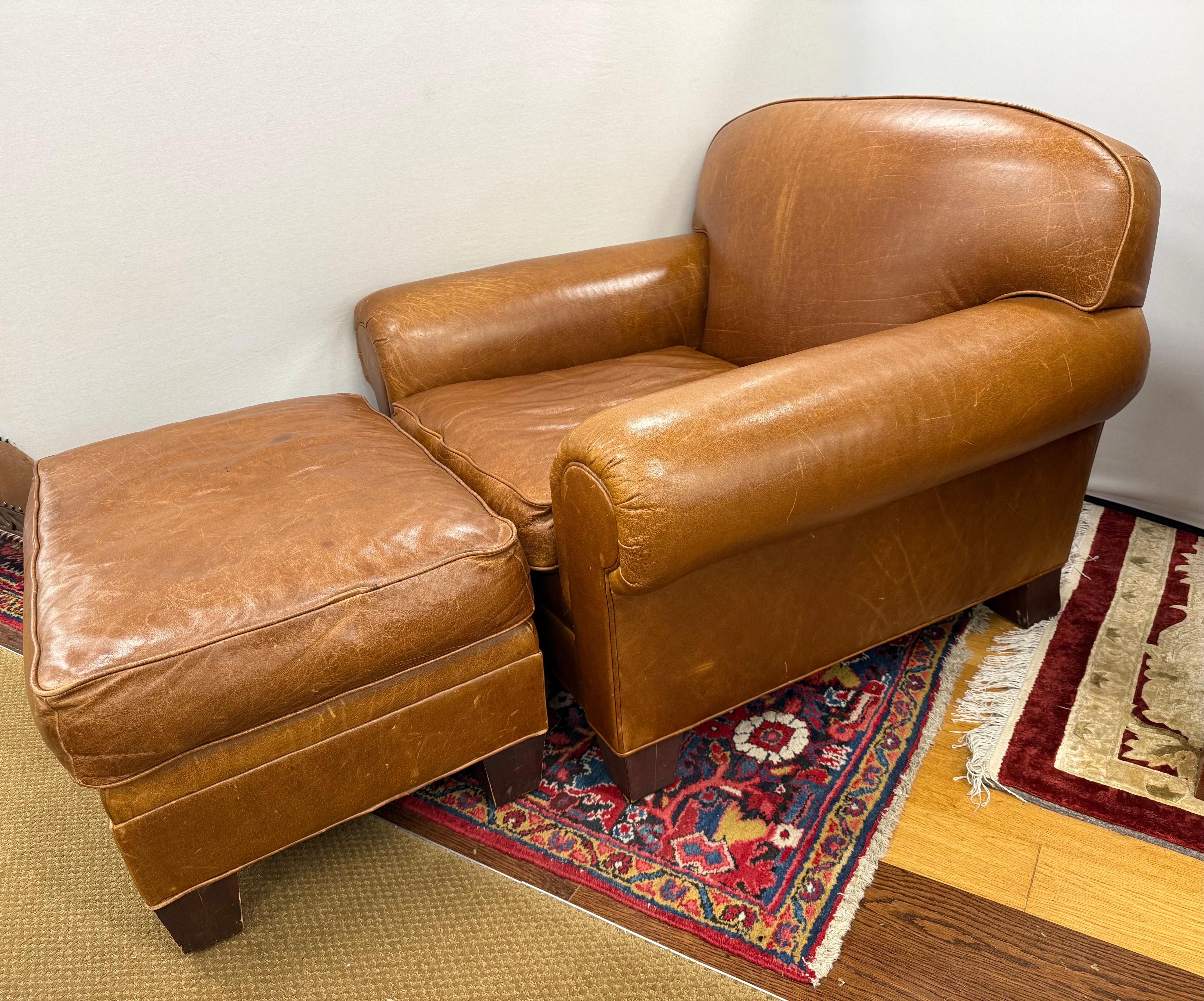 Ralph Lauren Lesesessel aus Leder und passender Ottoman im Angebot 6