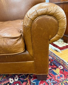 Fauteuil de lecture en cuir Ralph Lauren et pouf assorti