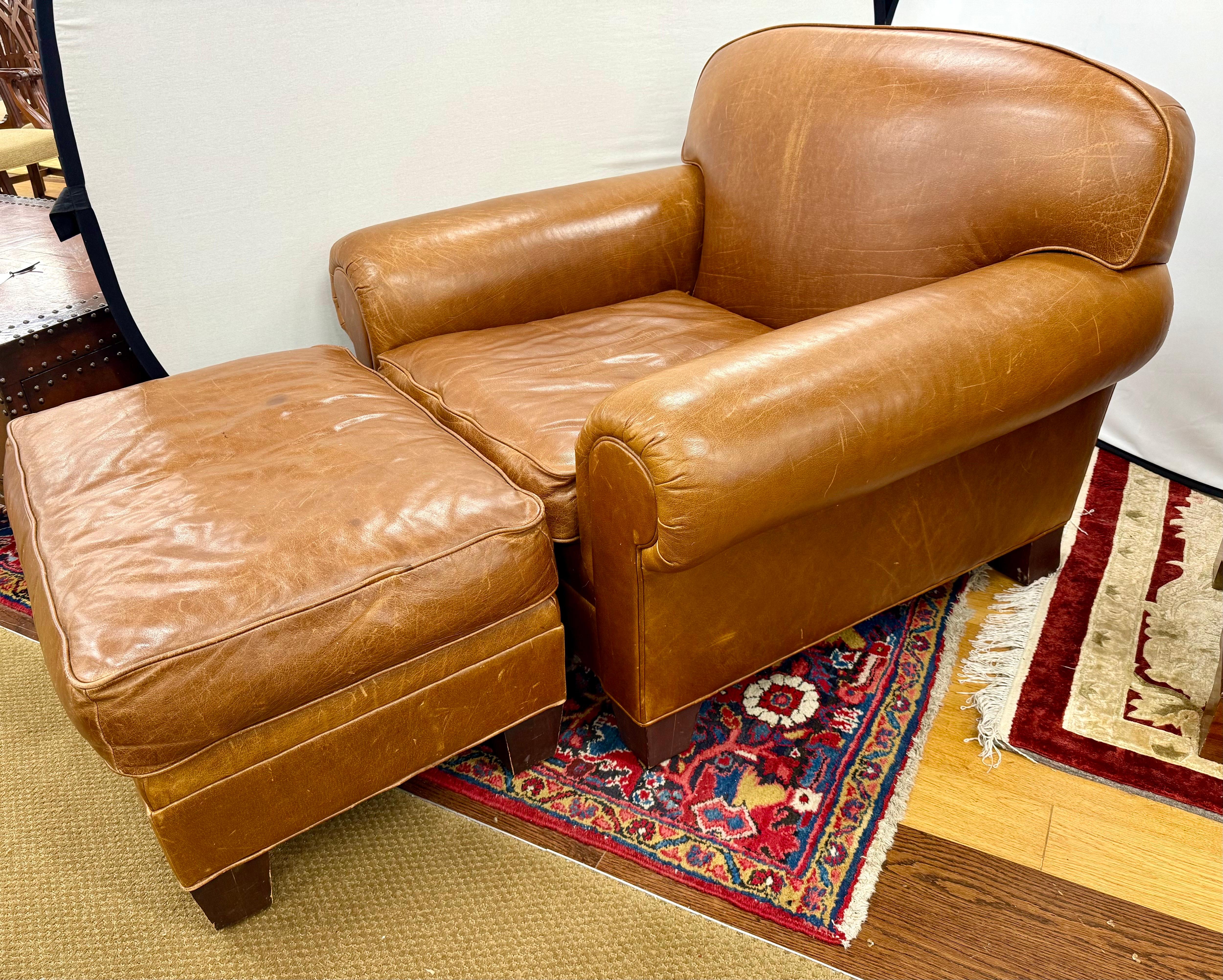 Ralph Lauren Lesesessel aus Leder und passender Ottoman im Angebot 1