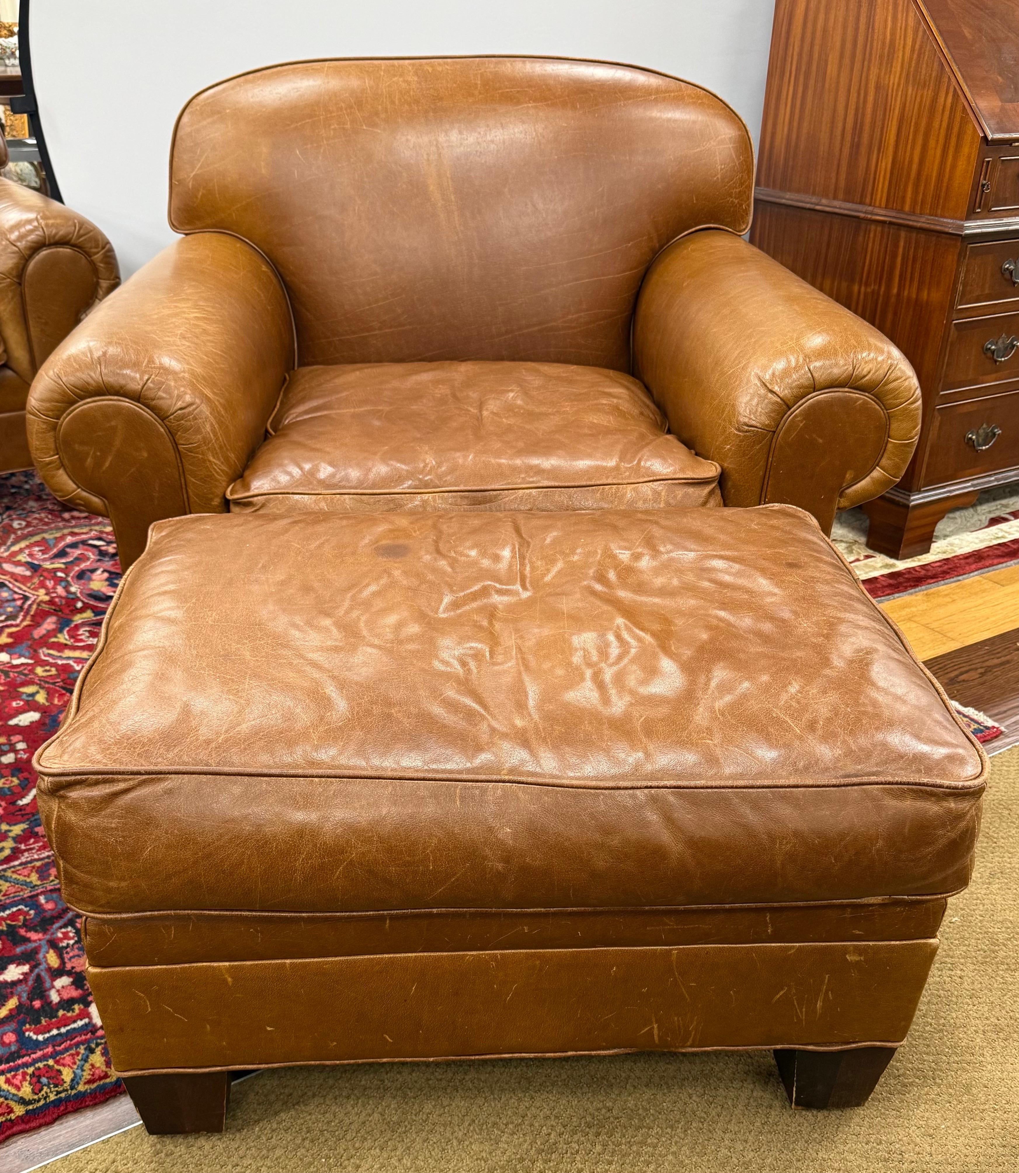 Ralph Lauren Lesesessel aus Leder und passender Ottoman im Angebot 2