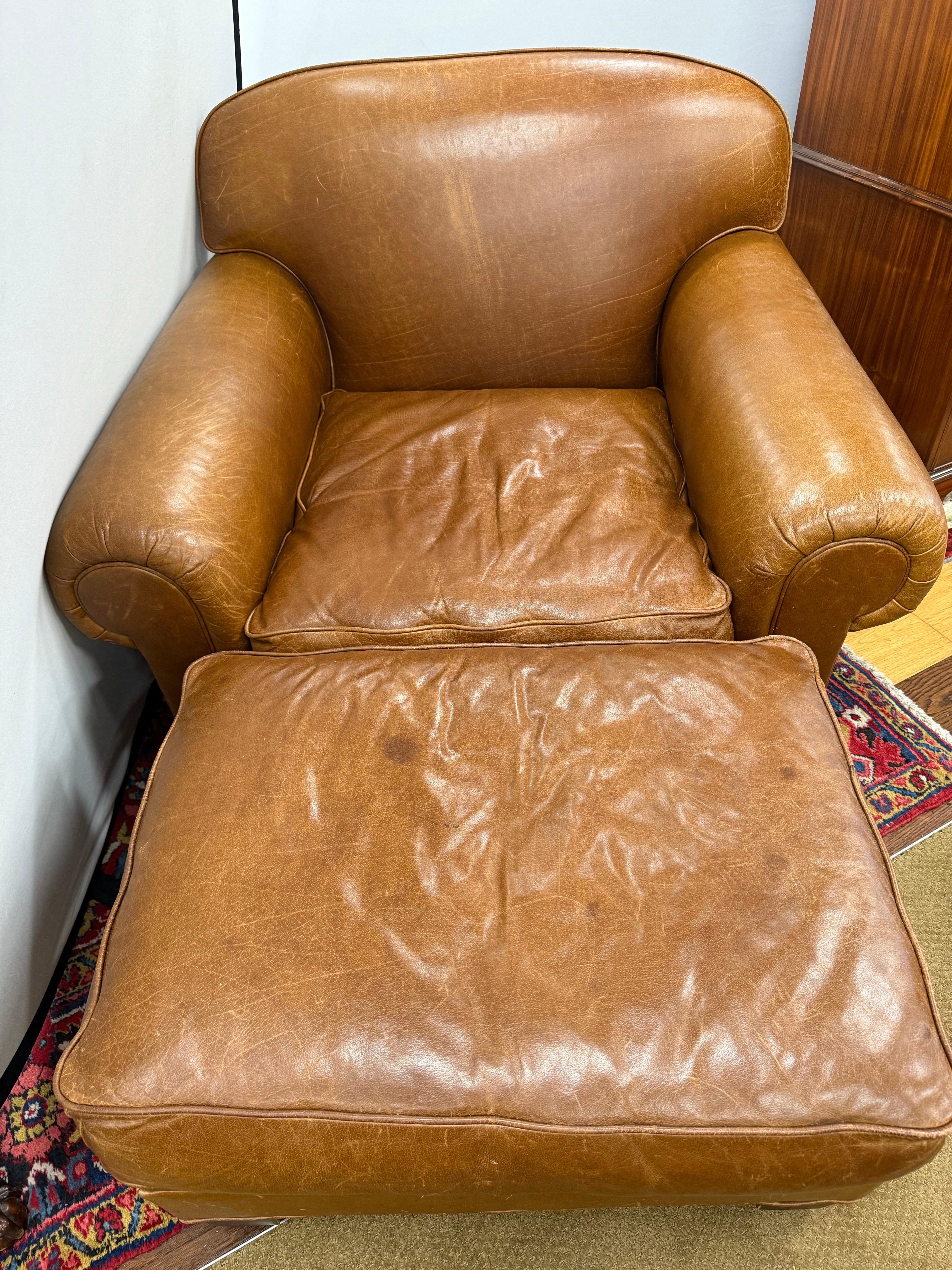 Ralph Lauren Lesesessel aus Leder und passender Ottoman im Angebot 4
