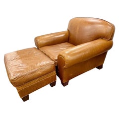 Used Ralph Lauren Leather Reading Chair & Matching Ottoman