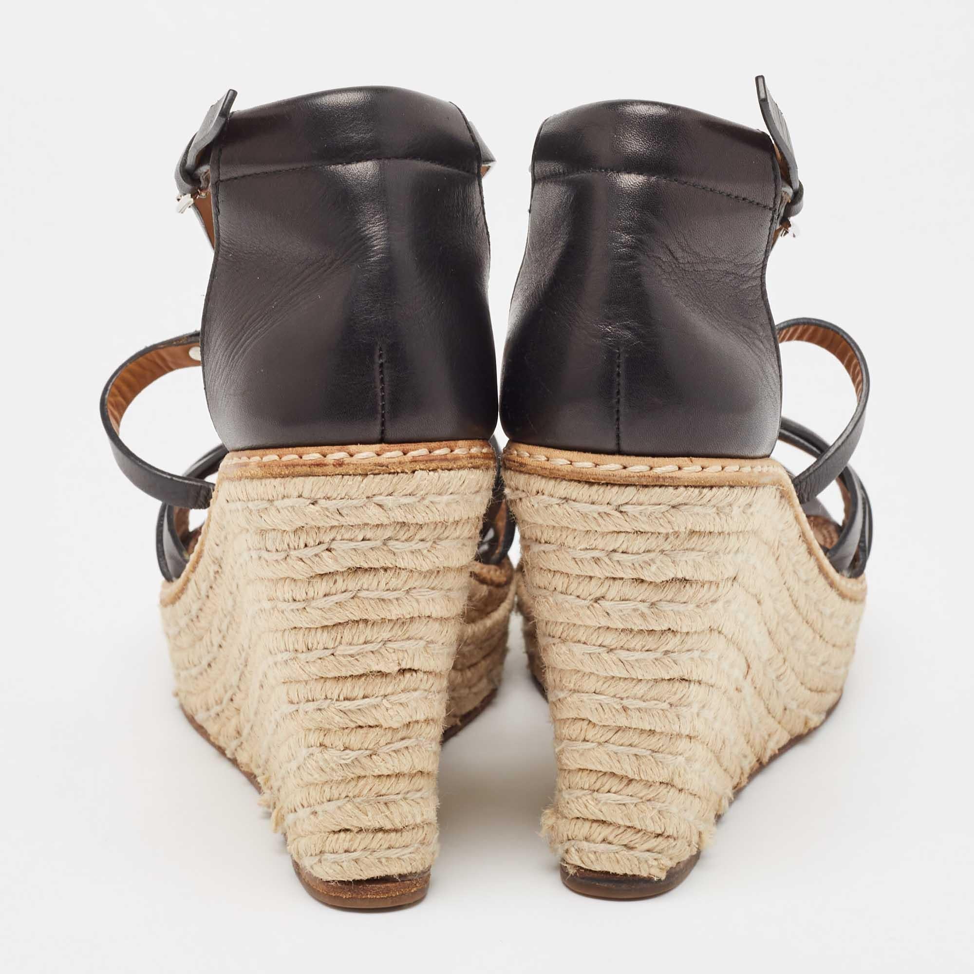 Women's Ralph Lauren Leather Wedge Platform Espadrille Ankle Strap Sandals Size 39.5 For Sale